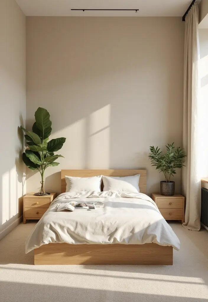 25 Beige Wall Bedroom Ideas That Add Warmth and Sophistication - 1. Minimalist Zen Retreat