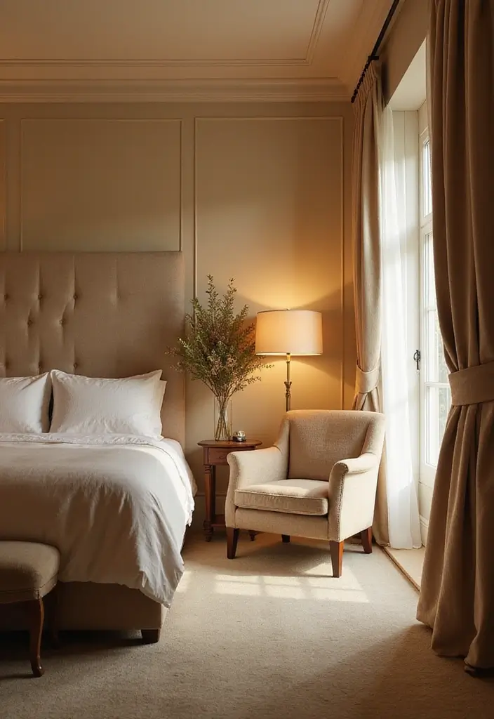 25 Beige Wall Bedroom Ideas That Add Warmth and Sophistication - 11. Cozy Nook