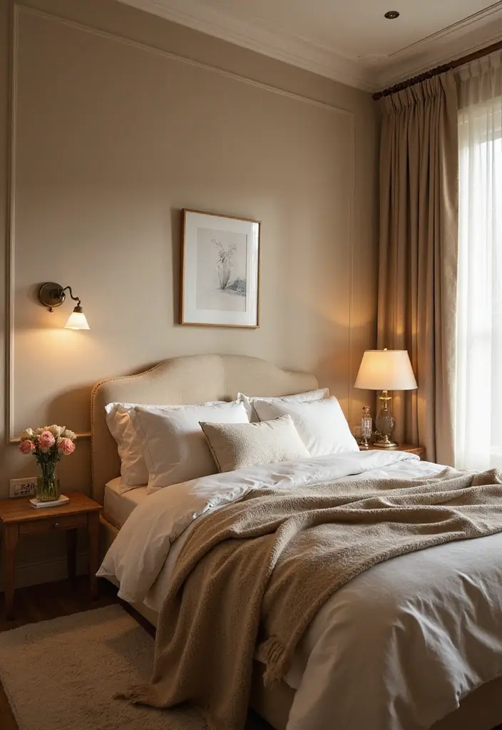 25 Beige Wall Bedroom Ideas That Add Warmth and Sophistication - 18. Cozy Layering