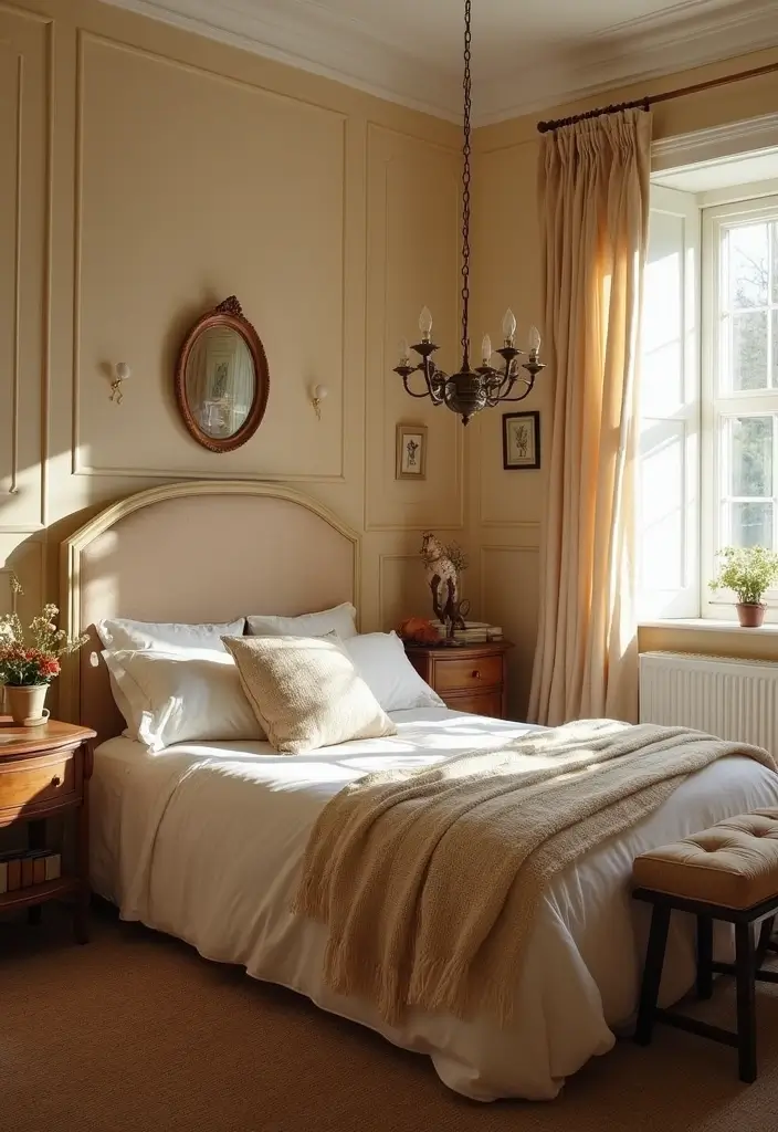 25 Beige Wall Bedroom Ideas That Add Warmth and Sophistication - 22. Vintage Accents