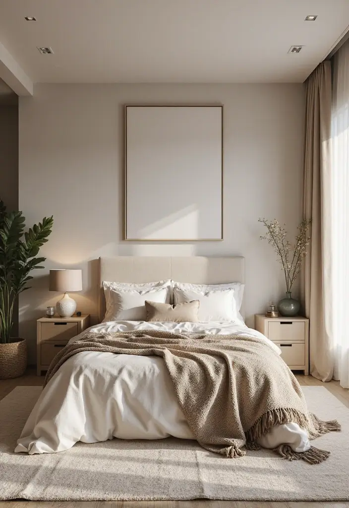 25 Beige Wall Bedroom Ideas That Add Warmth and Sophistication - 8. Soft Monochrome Layers