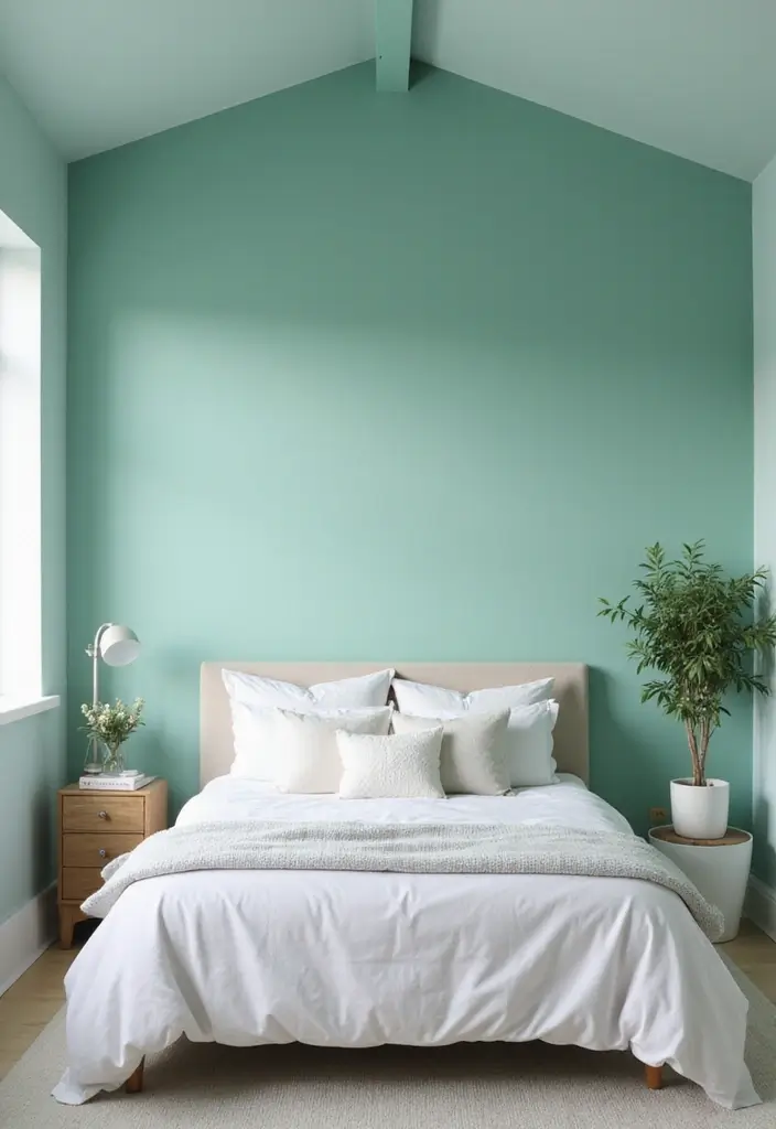 25 Mint Green Bedroom Ideas That Feel Cool & Refreshing - 16. Mint Green Ceiling Accents