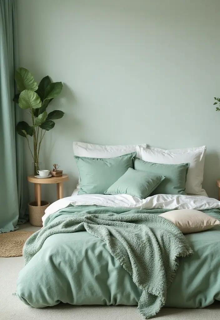 25 Pastel Green Bedroom Ideas That Are Soft and Soothing - 21. Pastel Green Textiles