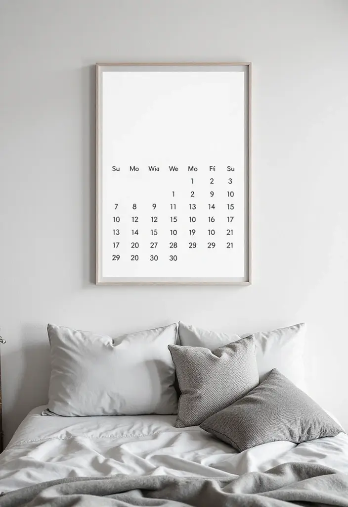 25 Picture Wall Ideas Bedroom Aesthetic Black and White That Inspire You - 13. Minimalist Calendar Art