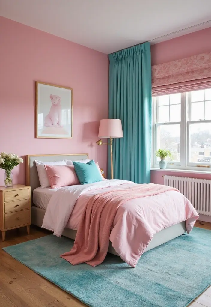 25 Pink Bedroom Ideas for Teens That Are Trendy & Stylish - 14. Pink and Teal Pairing