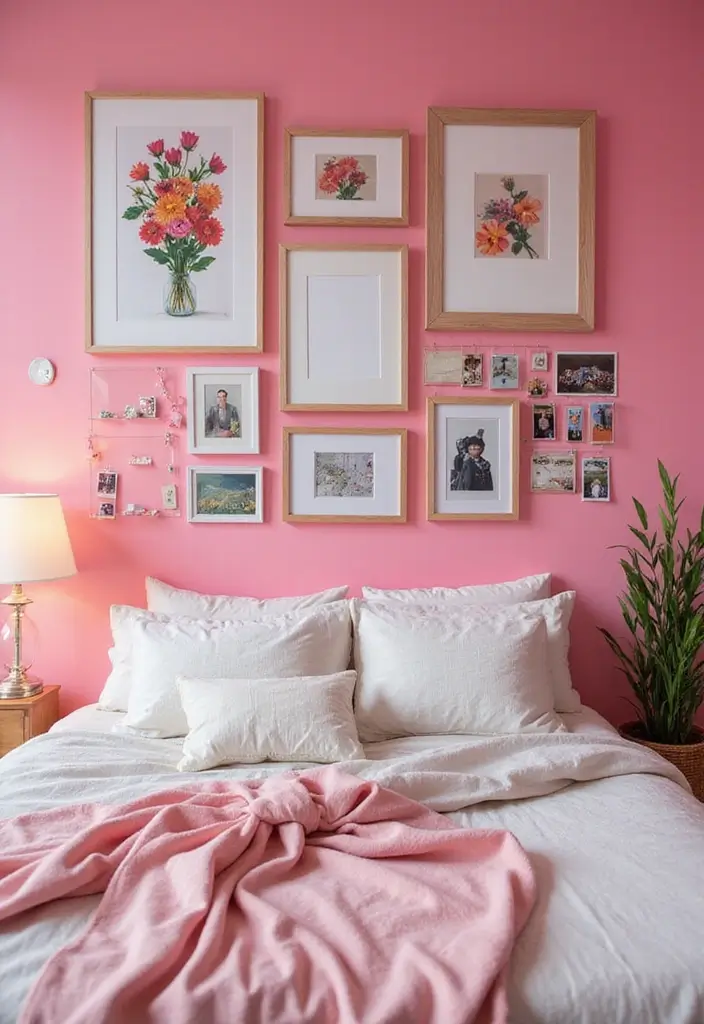 25 Pink Bedroom Ideas for Teens That Are Trendy & Stylish - 16. Pink Wall Art Gallery