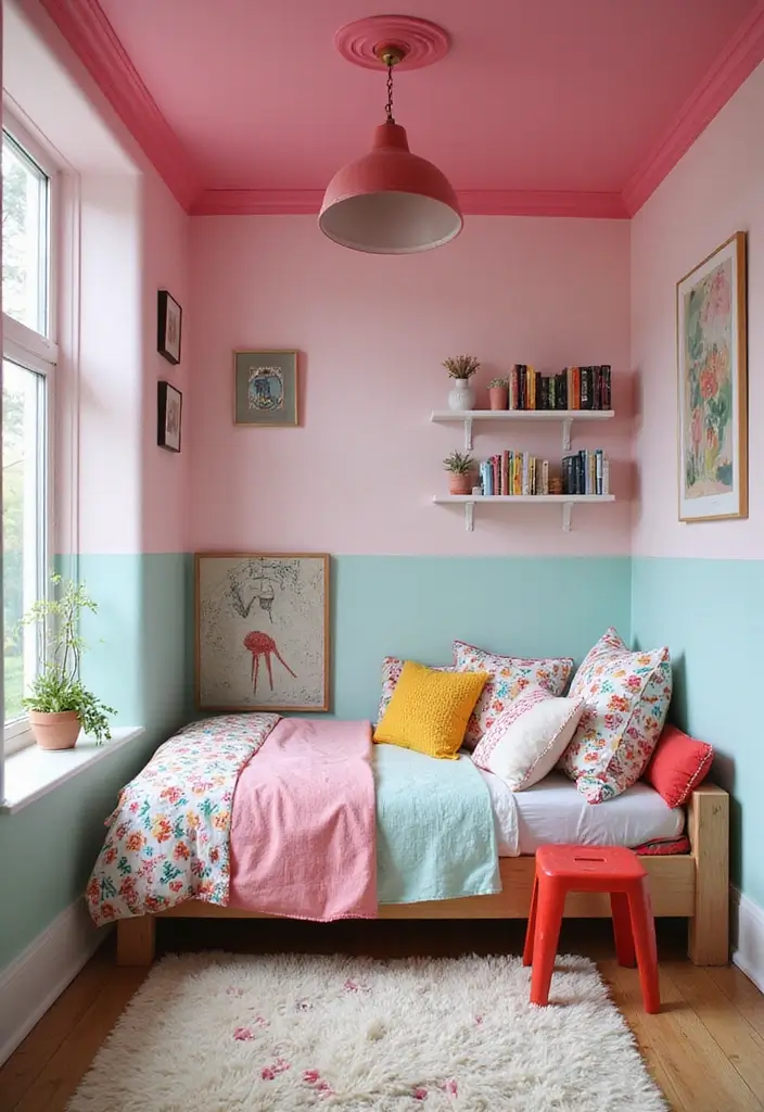 25 Pink Bedroom Ideas for Teens That Are Trendy & Stylish - 19. Funky Pink Ceiling