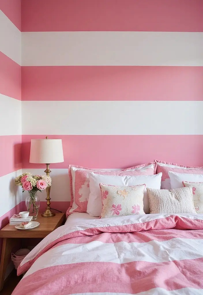 25 Pink Bedroom Ideas for Teens That Are Trendy & Stylish - 25. Pink and White Stripe Delight