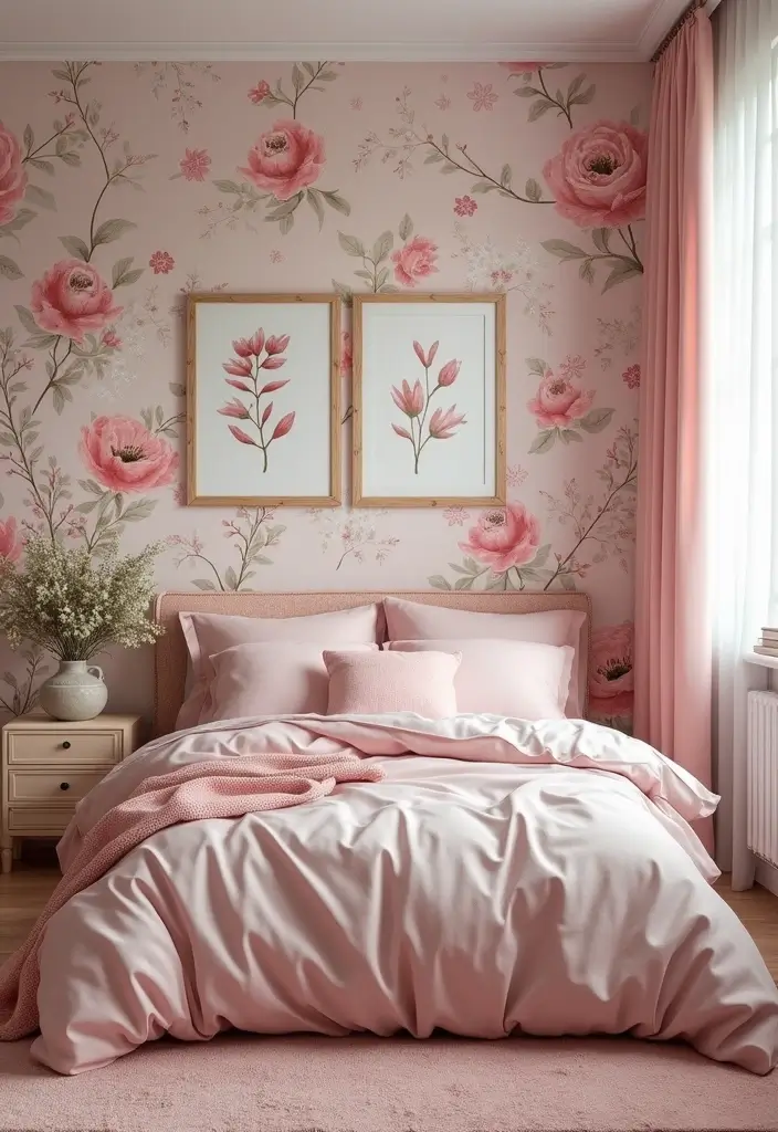 25 Pink Bedroom Ideas for Teens That Are Trendy & Stylish - 6. Floral Fantasy