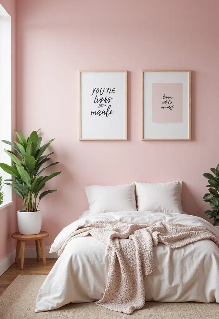 25 Pink Walls Bedroom Ideas That Feel Warm and Happy - 17. Pink Walls with Inspirational Quotes