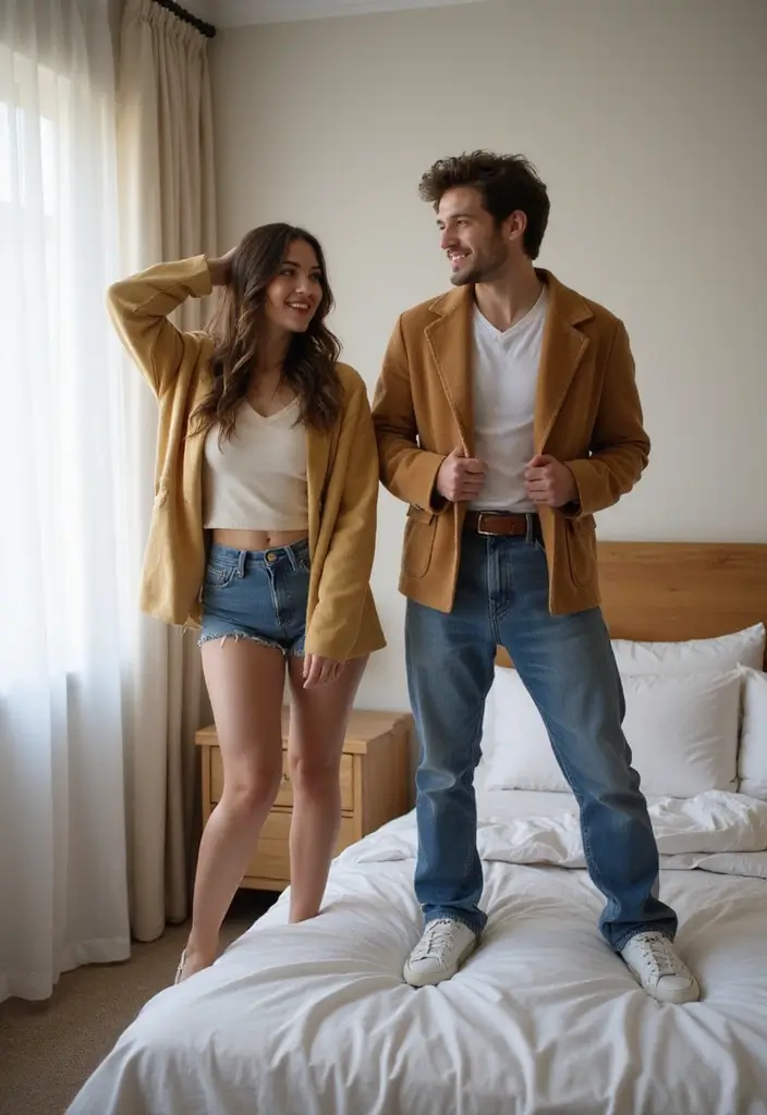 25 Spicy Couples Photoshoot Ideas in Bedroom That Turn Up the Heat - 13. Sassy Outfit Changes