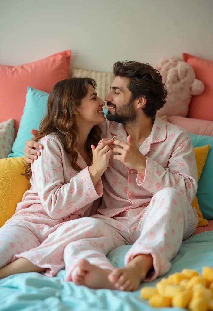 25 Spicy Couples Photoshoot Ideas in Bedroom That Turn Up the Heat - 4. Playful Pajama Party