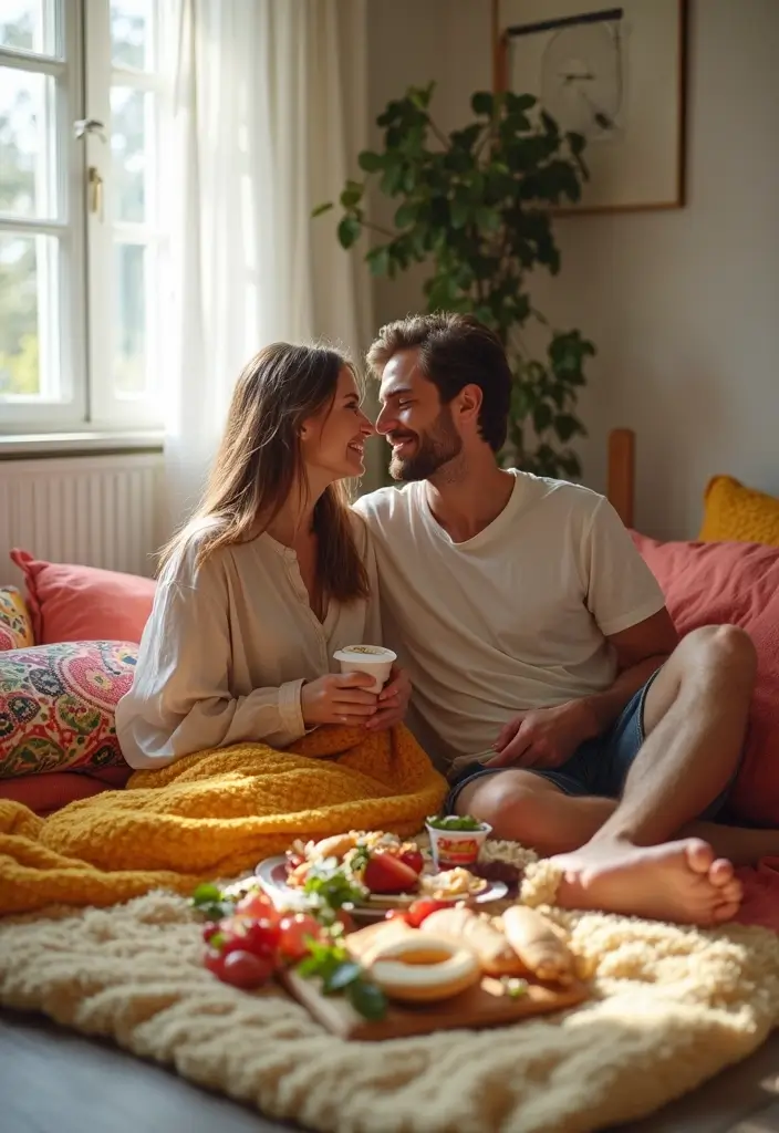 25 Spicy Couples Photoshoot Ideas in Bedroom That Turn Up the Heat - 5. Bedroom Picnic
