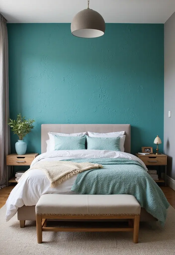 25 Turquoise Bedroom Ideas for Adults That Calm the Soul - 24. Textured Turquoise Wallpaper