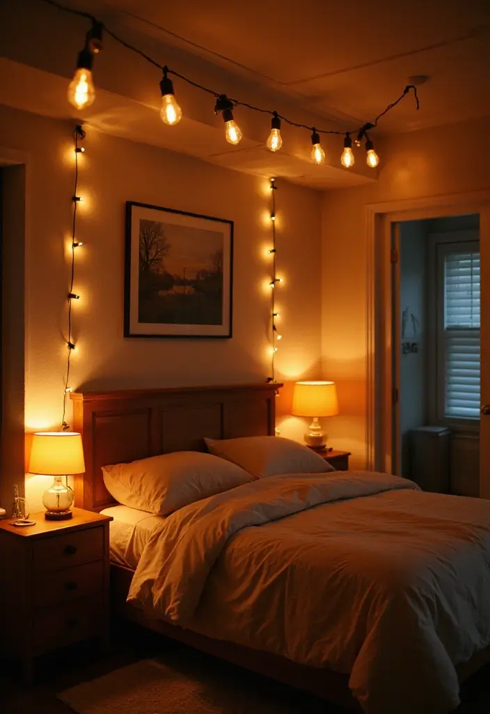 30 Bedroom Ideas Indian Style That Blend Culture & Comfort - 21. Layered Lighting for Warmth