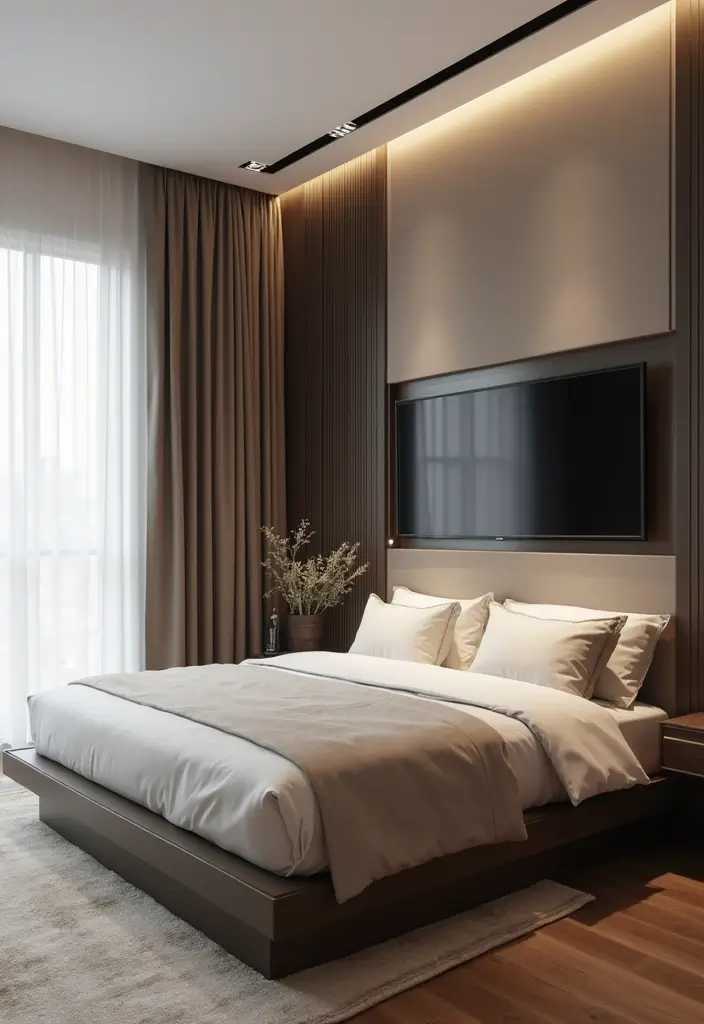 30 Bedroom Ideas with TV That Balance Relaxation & Design - 3. Bed Frame TV Storage
