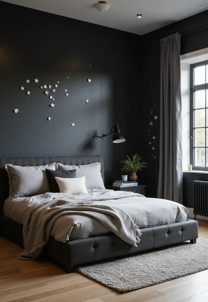 30 Black Aesthetic Bedroom Ideas That Are Sleek and Stylish - 22. Unique Wall Decals
