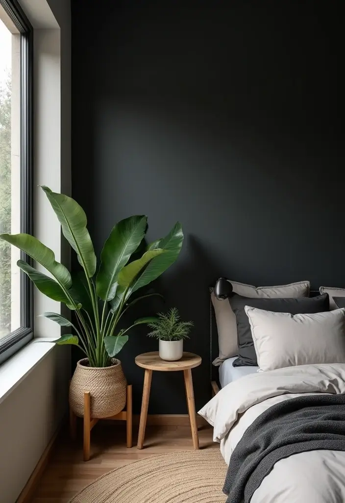 30 Black Aesthetic Bedroom Ideas That Are Sleek and Stylish - 6. Natural Elements