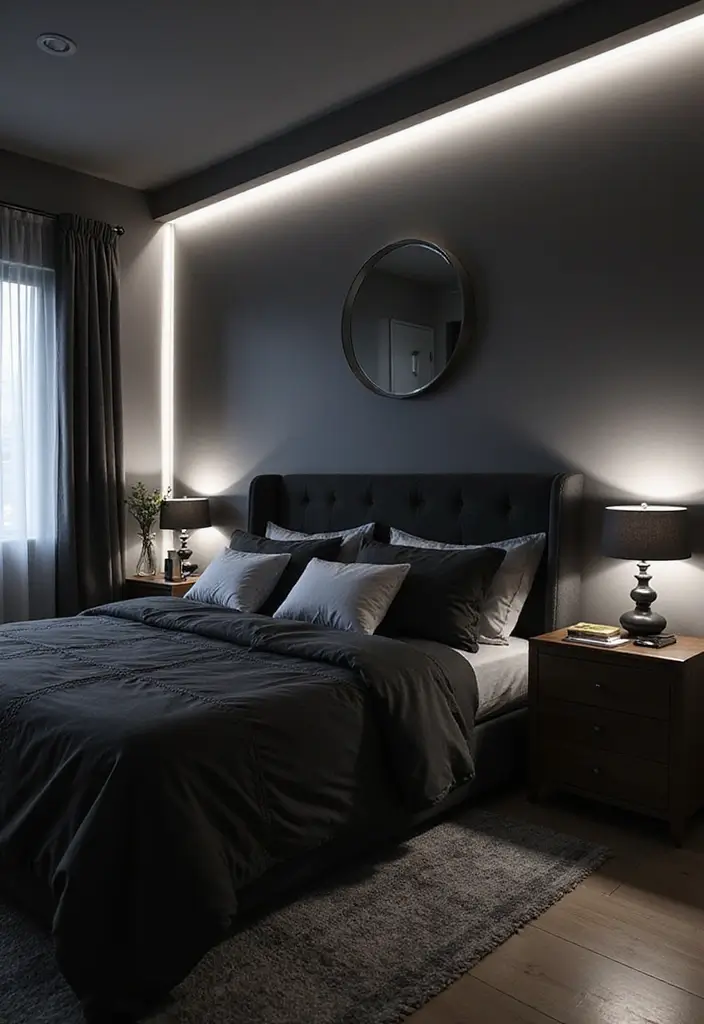 30 Black and White Bedroom Ideas for Teens That Are Bold & Balanced - 11. Accent Lighting