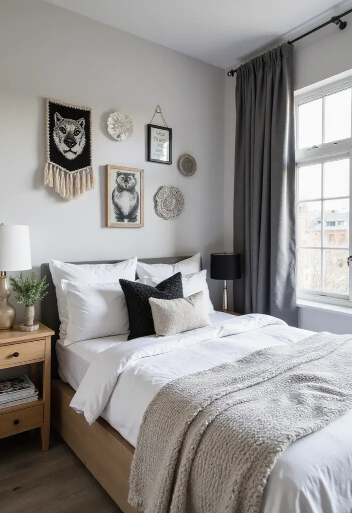 30 Black and White Bedroom Ideas for Teens That Are Bold & Balanced - 29. Black and White Wall Hangings
