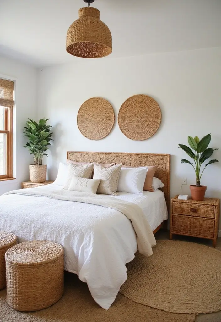 30 Cute Bedroom Ideas Aesthetic That Feel Pinterest-Perfect - 17. Rattan and Wicker Accents