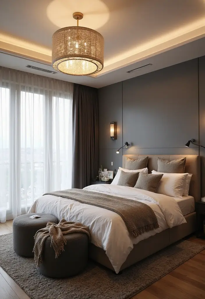 30 Cute Bedroom Ideas Aesthetic That Feel Pinterest-Perfect - 20. Statement Lighting Fixtures