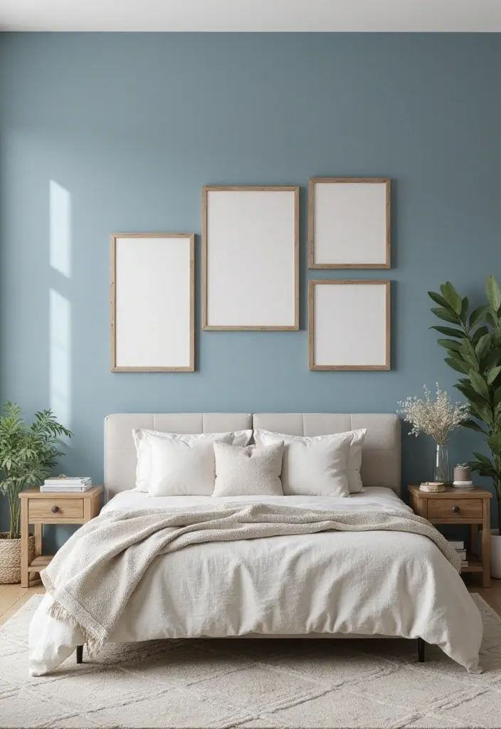 30 Dusty Blue Bedroom Ideas That Feel Calm & Sophisticated - 2. Dusty Blue Accent Wall