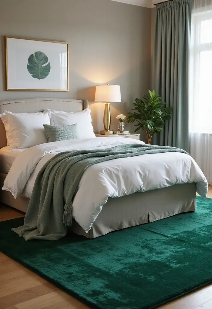 30 Green Velvet Bedroom Ideas That Feel Luxurious and Bold - 10. Green Velvet Rugs