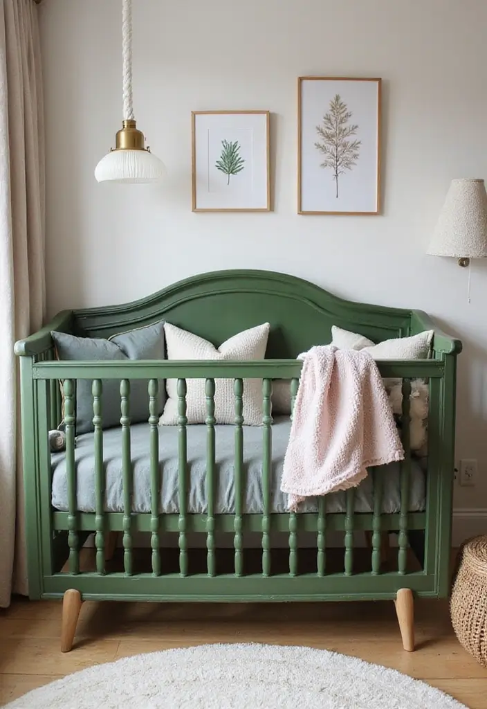 30 Green Velvet Bedroom Ideas That Feel Luxurious and Bold - 28. Green Velvet Baby Cribs