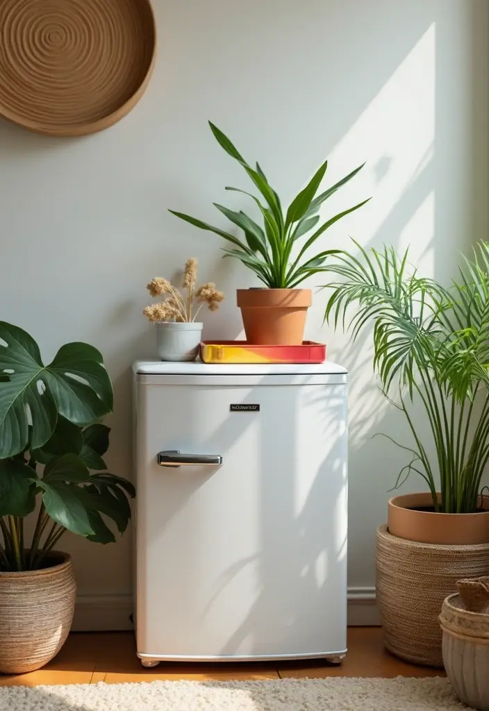 30 Mini Fridge in Bedroom Ideas That Are Smart & Stylish - 19. Mini Fridge with Decorative Accents
