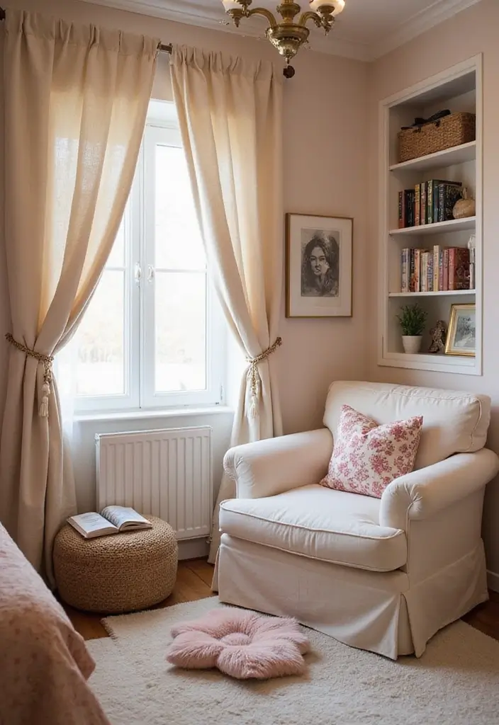 30 Princess Bedroom Ideas for Women That Feel Dreamy & Elegant - 11. Cozy Reading Nook