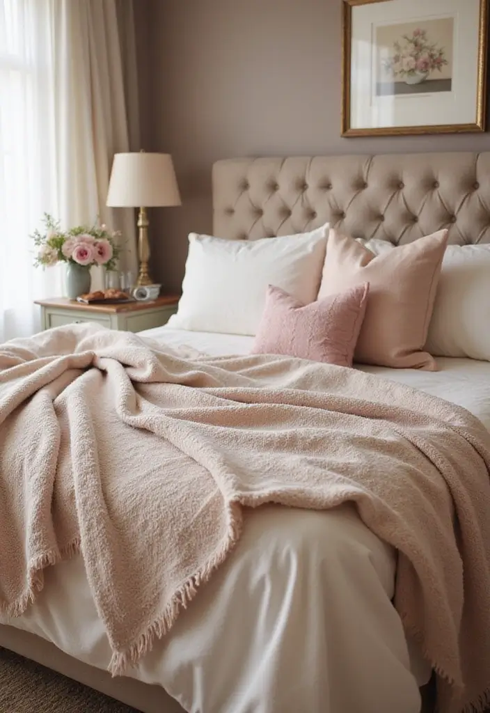 30 Princess Bedroom Ideas for Women That Feel Dreamy & Elegant - 19. Cozy Throws and Blankets