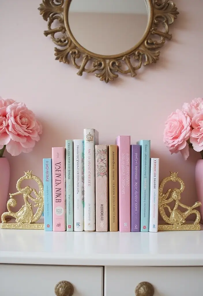 30 Princess Bedroom Ideas for Women That Feel Dreamy & Elegant - 23. Unique Book Displays