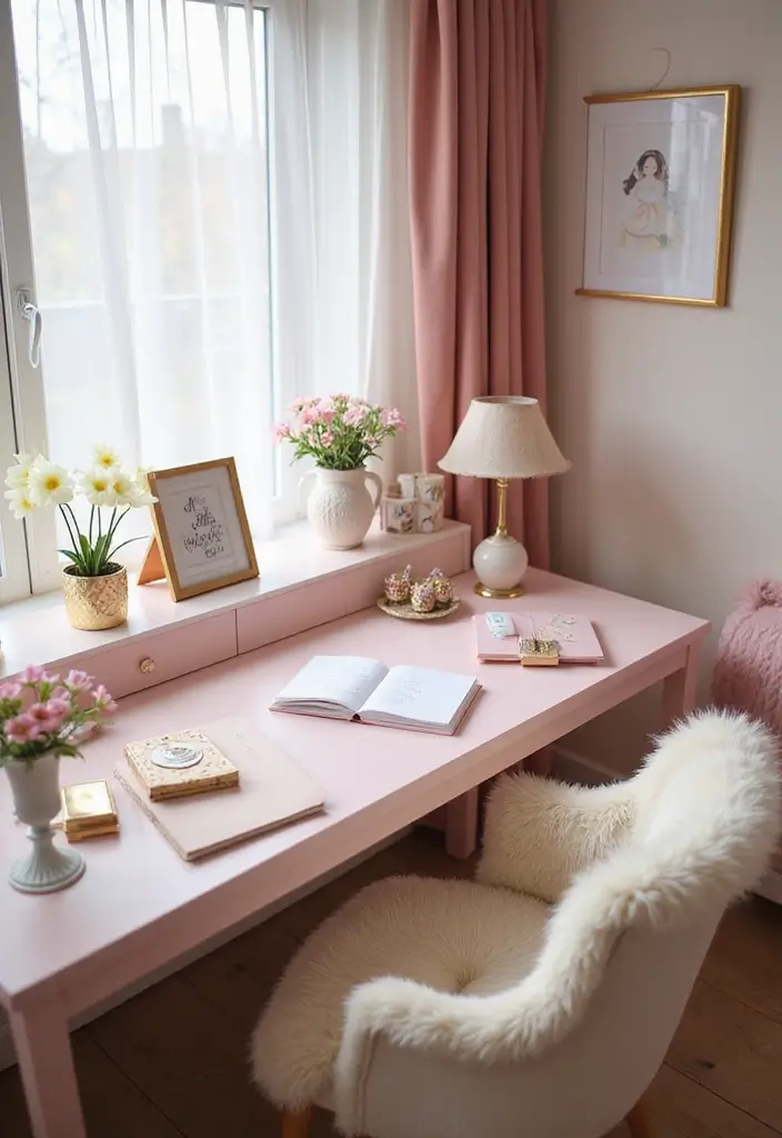 30 Princess Bedroom Ideas for Women That Feel Dreamy & Elegant - 26. Charming Desk Spaces