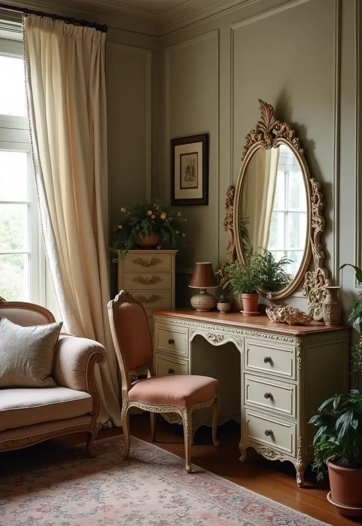 30 Princess Bedroom Ideas for Women That Feel Dreamy & Elegant - 4. Vintage Furniture Pieces