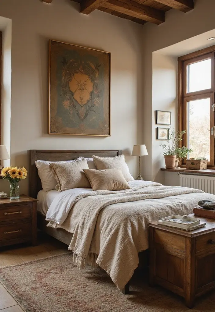 25 Beige Wall Bedroom Ideas That Add Warmth and Sophistication - 5. Rustic Charm