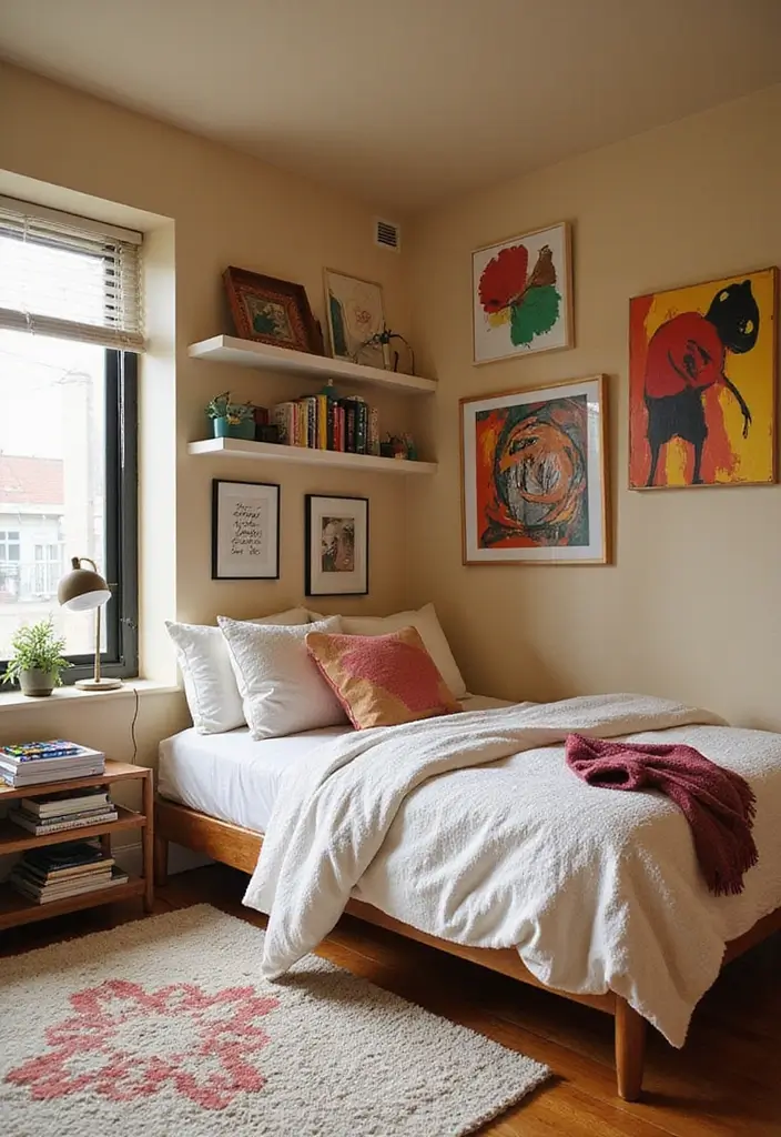 25 Beige Wall Bedroom Ideas That Add Warmth and Sophistication - 9. Artistic Expression