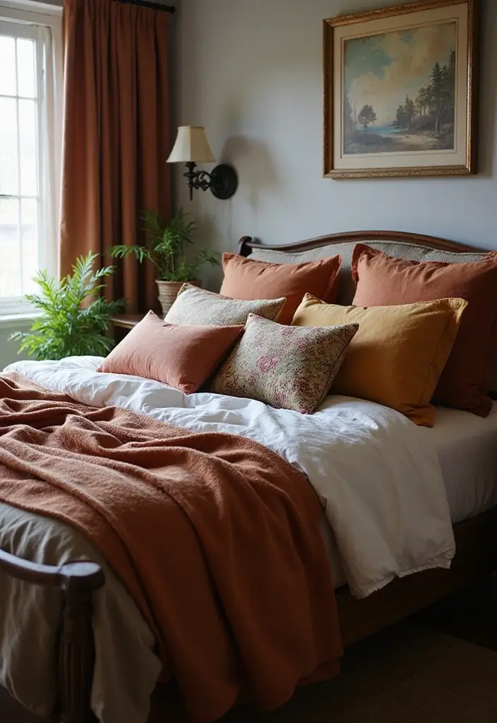 25 Dark Brown Bed Frame Bedroom Ideas That Look Solid and Stylish - 12. Layered Bedding for Textural Depth