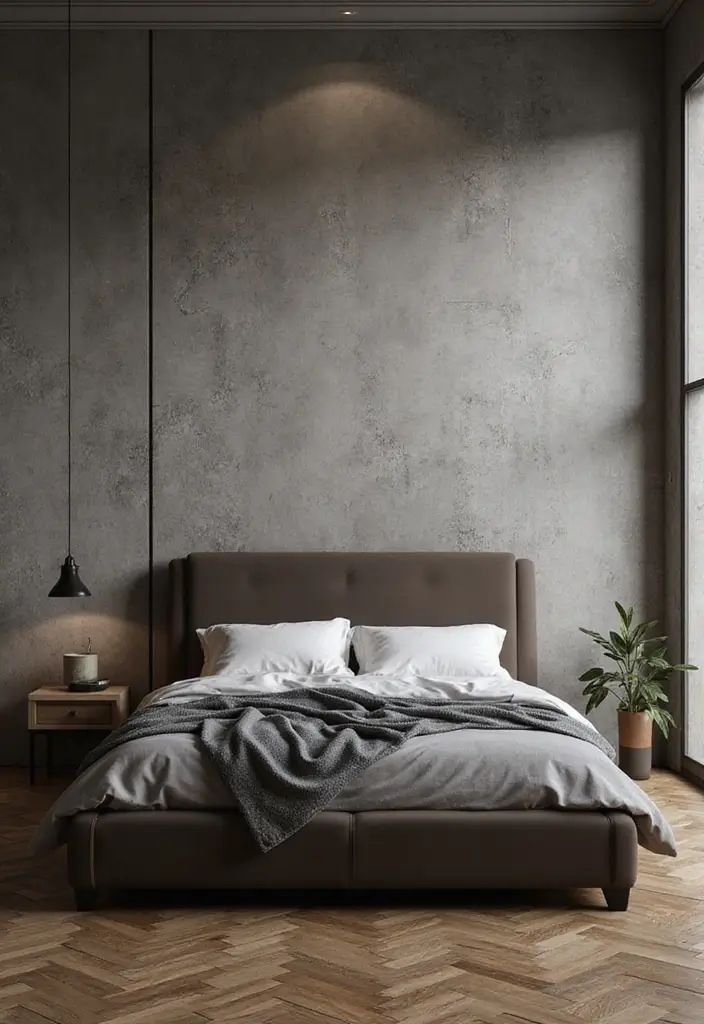 25 Dark Brown Bed Frame Bedroom Ideas That Look Solid and Stylish - 15. Textured Walls for Added Interest