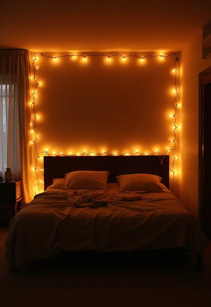 25 Dark Brown Bed Frame Bedroom Ideas That Look Solid and Stylish - 16. Creative Lighting for a Cozy Ambiance