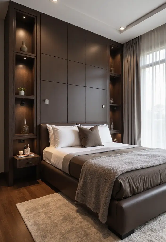 25 Dark Brown Bed Frame Bedroom Ideas That Look Solid and Stylish - 18. Smart Storage Solutions