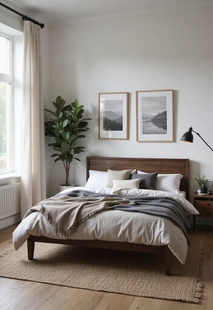 25 Dark Brown Bed Frame Bedroom Ideas That Look Solid and Stylish - 19. Modern Farmhouse Blend
