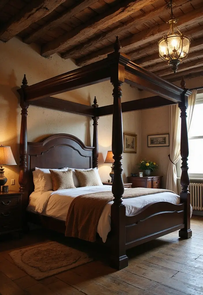 25 Dark Brown Bed Frame Bedroom Ideas That Look Solid and Stylish - 2. Rustic Charm with Vintage Accents