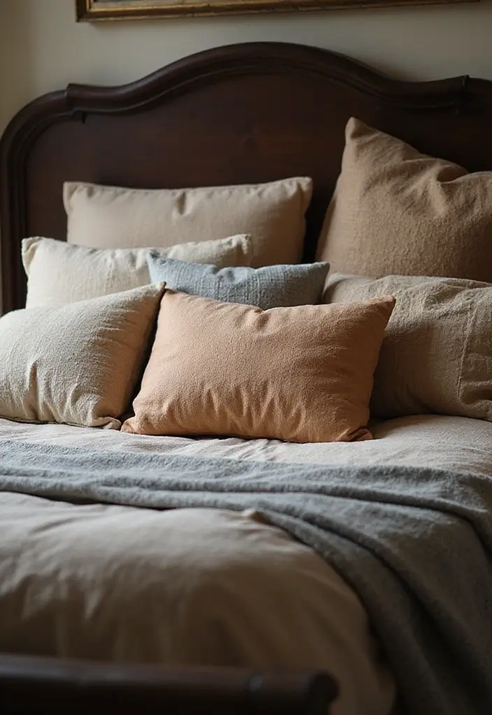 25 Dark Brown Bed Frame Bedroom Ideas That Look Solid and Stylish - 20. Inviting Layering with Pillows