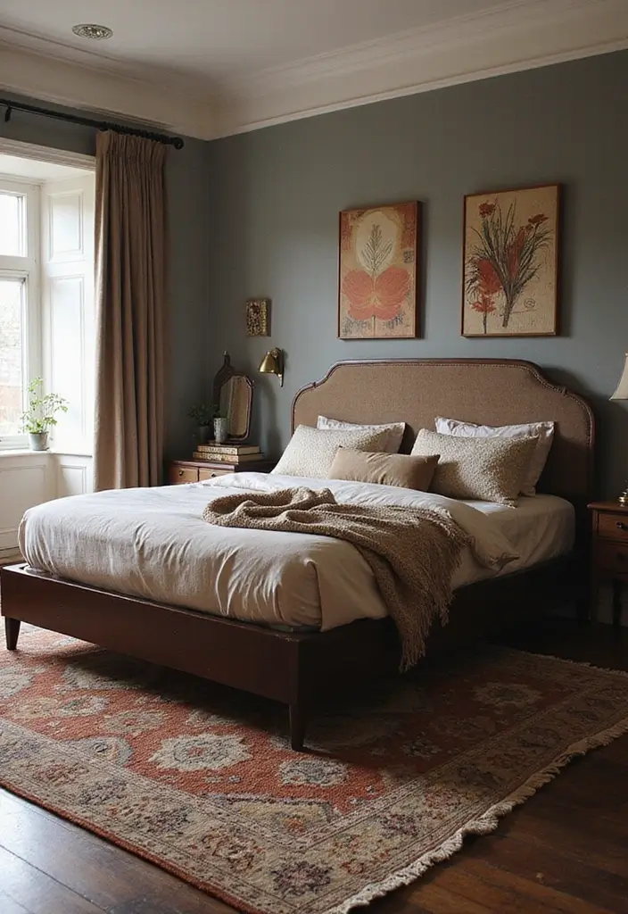 25 Dark Brown Bed Frame Bedroom Ideas That Look Solid and Stylish - 24. Layered Rugs for Comfort and Style