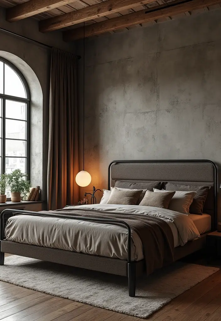 25 Dark Brown Bed Frame Bedroom Ideas That Look Solid and Stylish - 3. Industrial Edge with Metal Accents