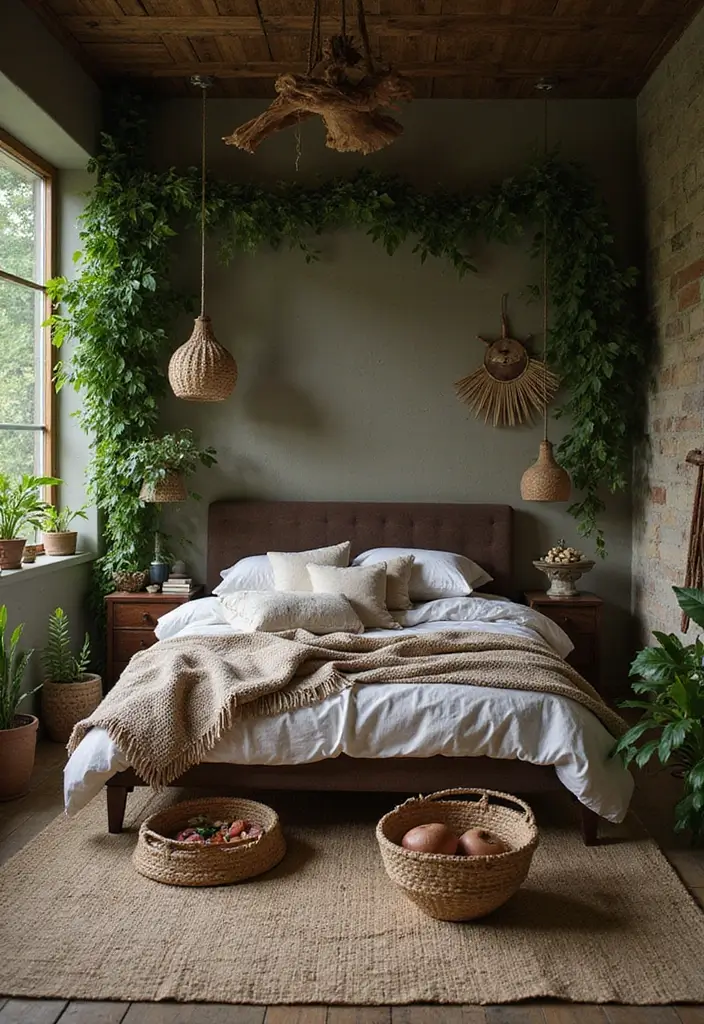 25 Dark Brown Bed Frame Bedroom Ideas That Look Solid and Stylish - 4. Nature-Inspired Oasis