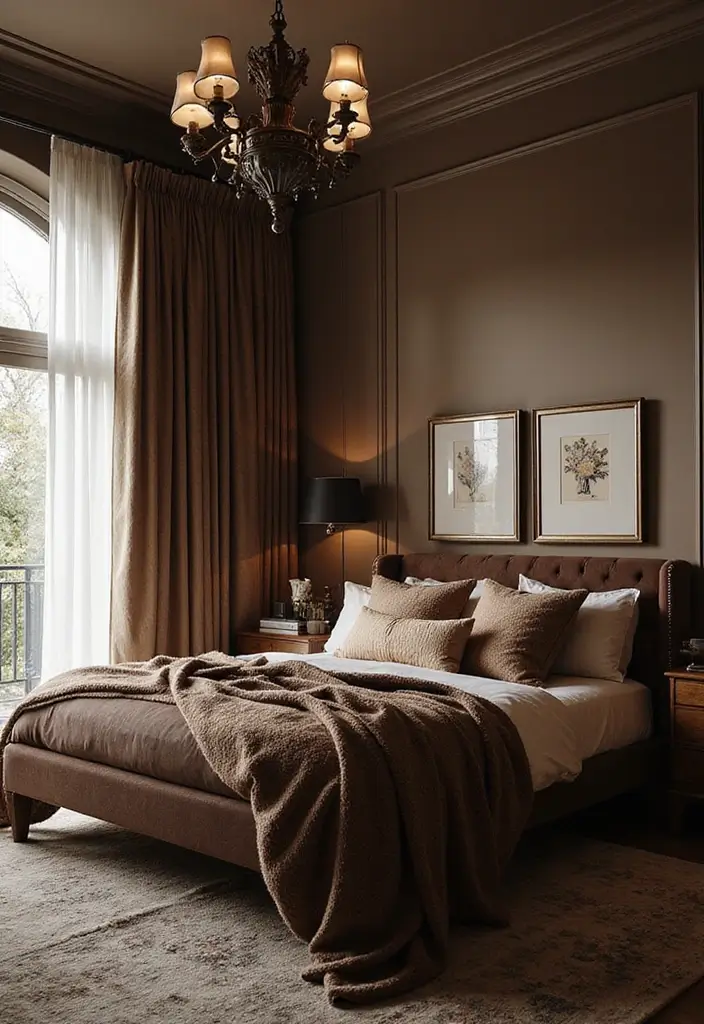25 Dark Brown Bed Frame Bedroom Ideas That Look Solid and Stylish - 9. Glamorous Touches with a Dark Frame