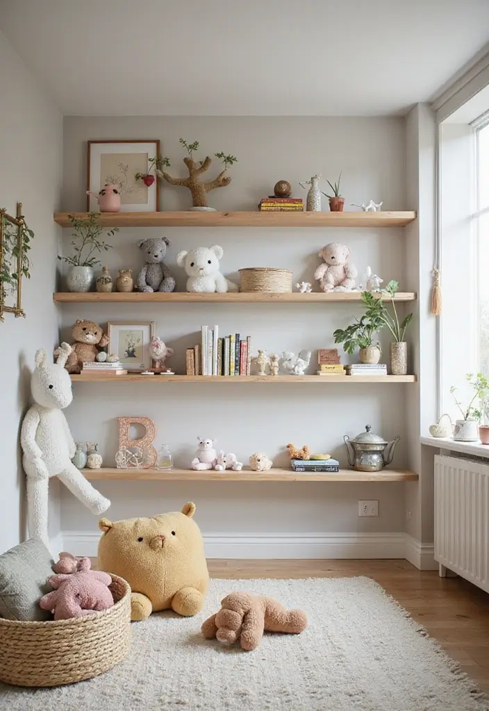 25 Kids Bedroom Ideas Shared Boy and Girl That Work Perfectly - 16. Open Shelving for Display