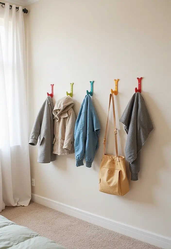 25 Kids Bedroom Ideas Shared Boy and Girl That Work Perfectly - 22. Functional Wall Hooks
